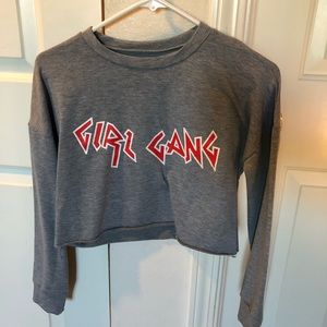 Grey girl gang long sleeve crop top